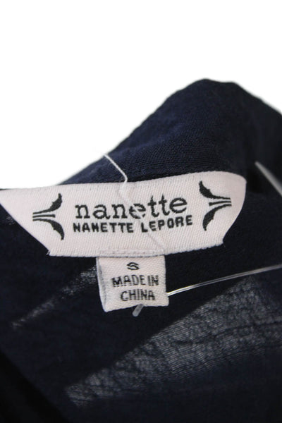 Nanette Nanette Lepore Womens Blue V Neck Short Sleeve Blouse Rayon Size S
