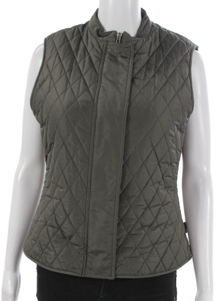 Belstaff Womens Quilted Argyle Polyester Snap Vest Green Size 42