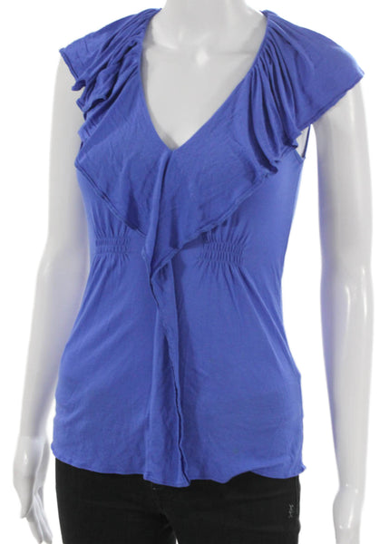 BCBG Max Azria Women Blue V-Neck Rayon Sleeveless Blouse Size 2XS