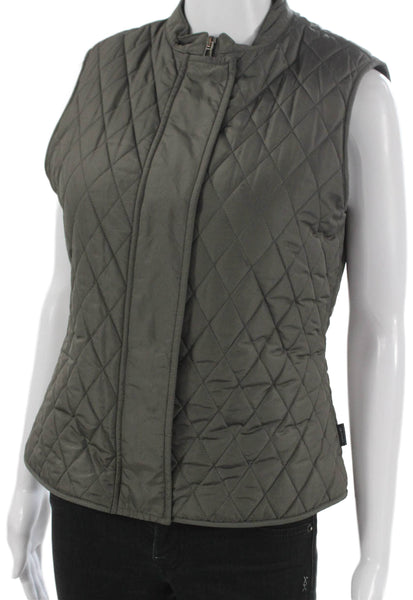 Belstaff Womens Quilted Argyle Polyester Snap Vest Green Size 42