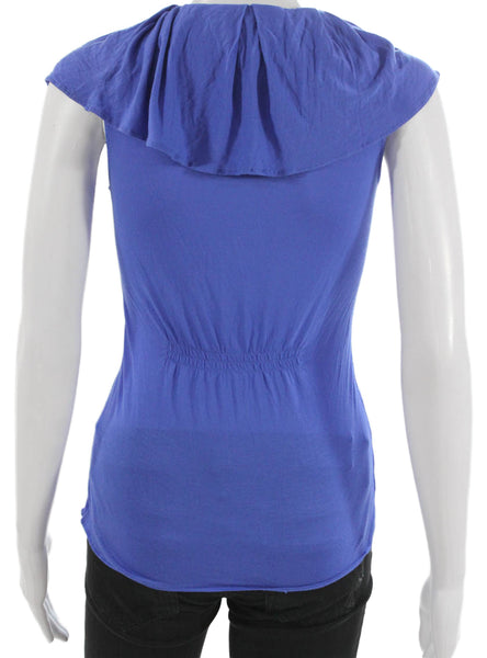 BCBG Max Azria Women Blue V-Neck Rayon Sleeveless Blouse Size 2XS