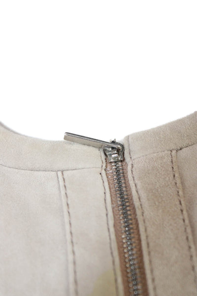 Belstaff Women Military Leather Jacket Beige Zip Long Sleeve Size 40