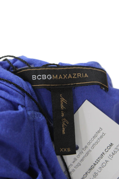 BCBG Max Azria Women Blue V-Neck Rayon Sleeveless Blouse Size 2XS