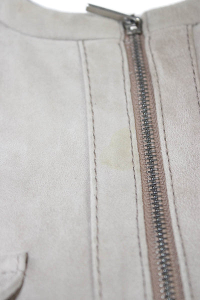 Belstaff Women Military Leather Jacket Beige Zip Long Sleeve Size 40