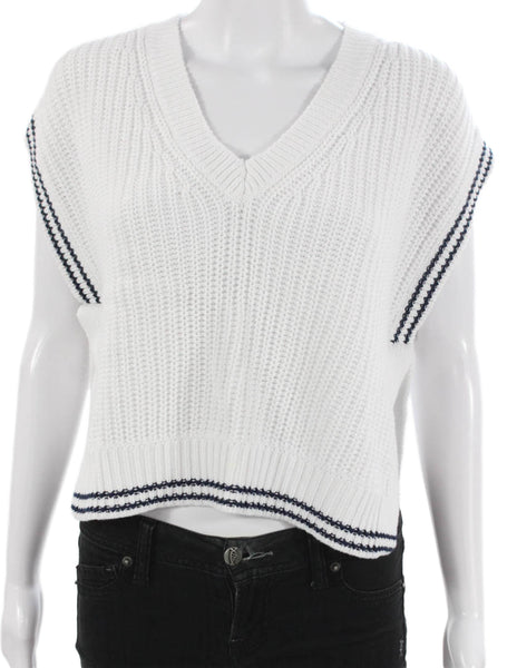525 Womens White Cotton V Neck Sleeveless Vest Sweater Size S
