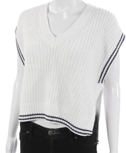 525 Womens White Cotton V Neck Sleeveless Vest Sweater Size S