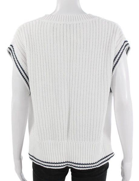 525 Womens White Cotton V Neck Sleeveless Vest Sweater Size S