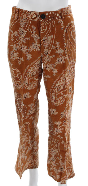Zara Women Brown Paisley Cupro Button Pants Size XS