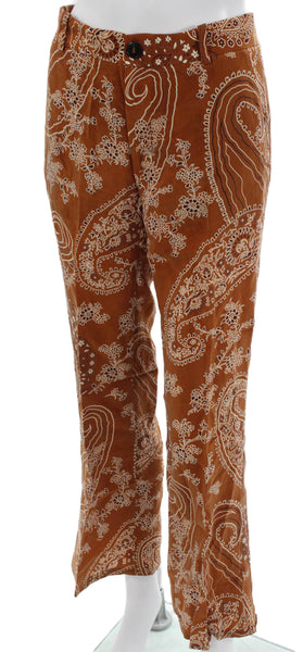 Zara Women Brown Paisley Cupro Button Pants Size XS