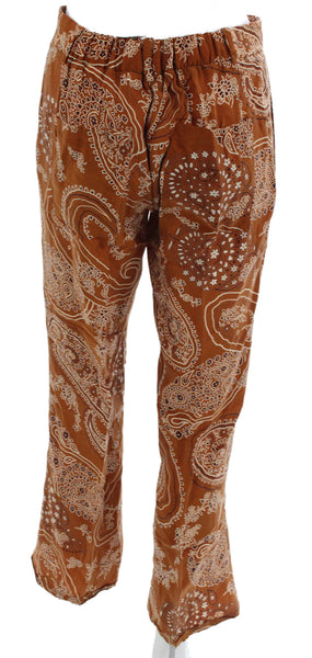 Zara Women Brown Paisley Cupro Button Pants Size XS
