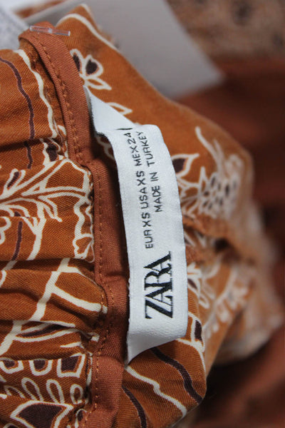 Zara Women Brown Paisley Cupro Button Pants Size XS