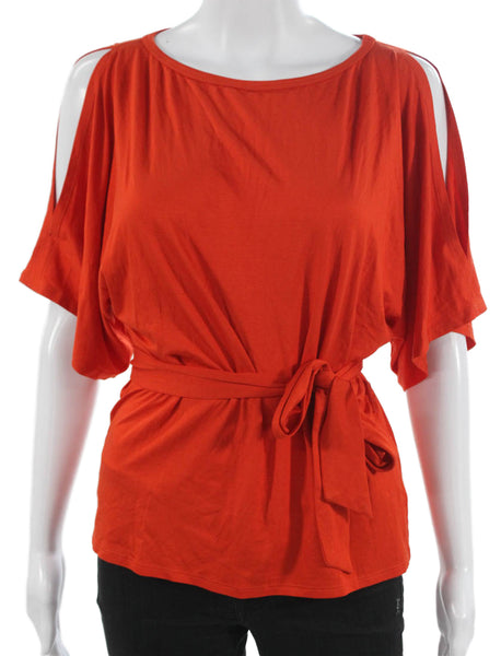 Trina Turk Women Petite Tunic Orange Viscose Short Sleeve Round Neck Size PP