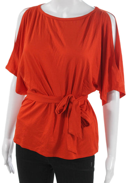 Trina Turk Women Petite Tunic Orange Viscose Short Sleeve Round Neck Size PP