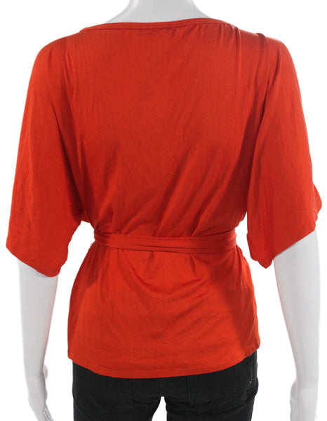 Trina Turk Women Petite Tunic Orange Viscose Short Sleeve Round Neck Size PP
