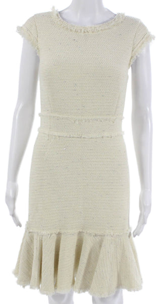 Rebecca Taylor Women Sheath Dress Ivory Short Sleeve Round Neck Knee Size 2