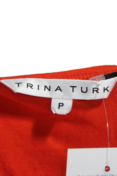 Trina Turk Women Petite Tunic Orange Viscose Short Sleeve Round Neck Size PP