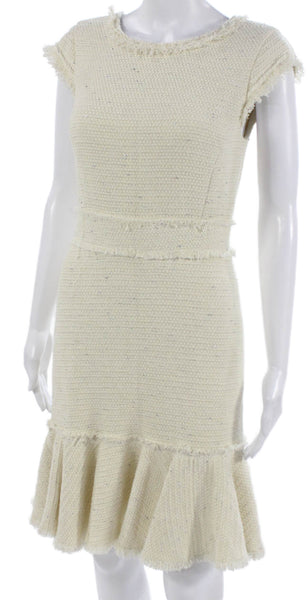 Rebecca Taylor Women Sheath Dress Ivory Short Sleeve Round Neck Knee Size 2