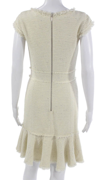 Rebecca Taylor Women Sheath Dress Ivory Short Sleeve Round Neck Knee Size 2