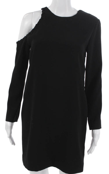IRO Women Shift Dress Black Long Sleeve Round Neck Polyester Size 38