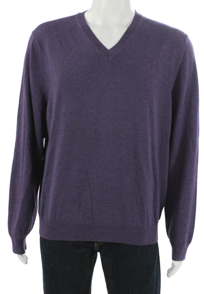 Bloomingdales The Mens Store Mens Purple Merino V Neck Pullover Sweater Size XL