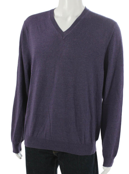 Bloomingdales The Mens Store Mens Purple Merino V Neck Pullover Sweater Size XL
