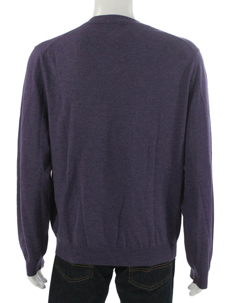 Bloomingdales The Mens Store Mens Purple Merino V Neck Pullover Sweater Size XL