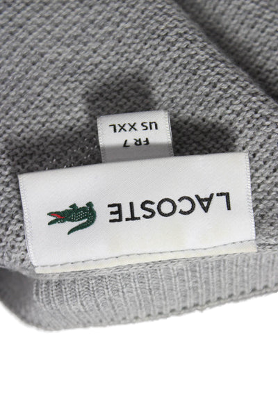 Lacoste Men Gray Cotton V-Neck Long Sleeve Pullover Sweater Size 2XL