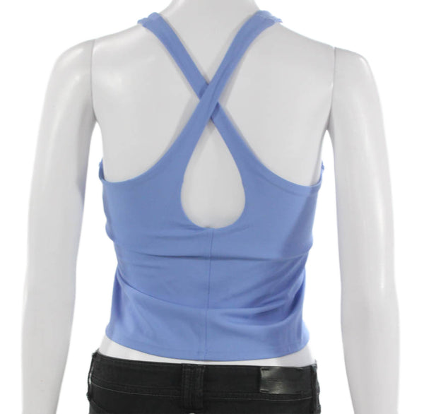 Spanx Women Cropped Halter Tank Blue Nylon Sleeveless Pullover Size XS