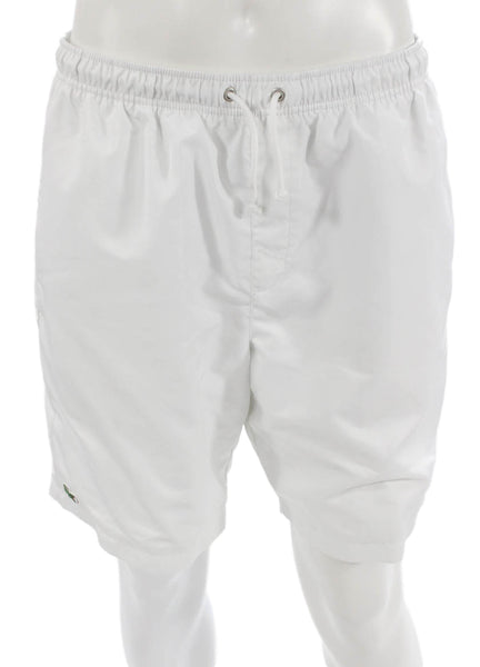 Lacoste Mens Casual Shorts White Solid Polyester Size L