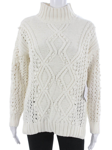 525 America Women Pullover Sweater White Argyle High Neck Long Sleeve Size XS