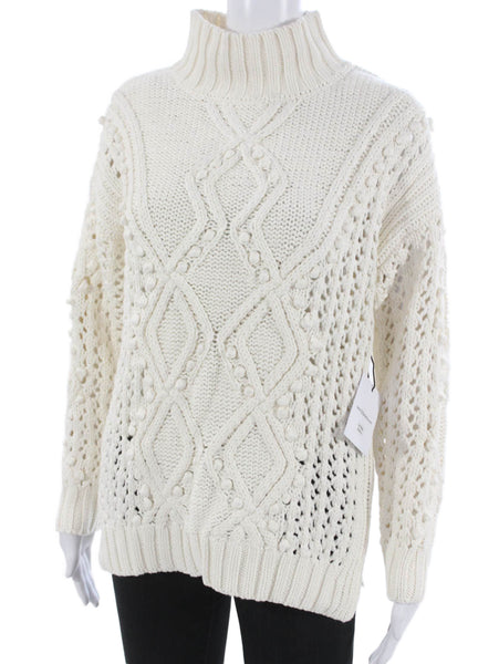 525 America Women Pullover Sweater White Argyle High Neck Long Sleeve Size XS