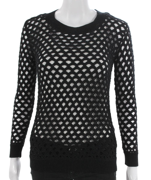 Trina Turk Womens Black Geometric Cotton Pullover Sweater Crew Neck Size XS