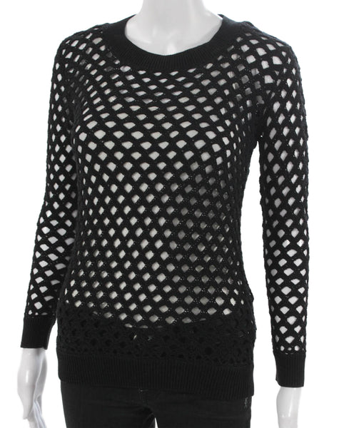 Trina Turk Womens Black Geometric Cotton Pullover Sweater Crew Neck Size XS