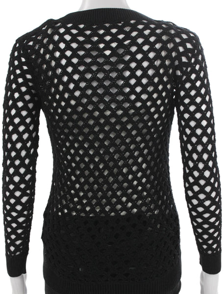 Trina Turk Womens Black Geometric Cotton Pullover Sweater Crew Neck Size XS