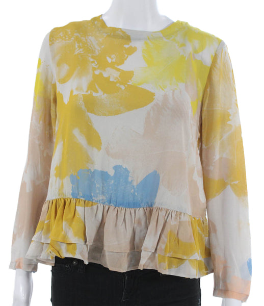 Rodebjer Womens Floral Viscose Blouse Button Round Neck Long Sleeve Size XS