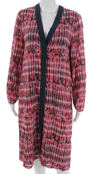 Figue Women Maxi Dress Red Viscose Tie Dye V Neck Long Sleeve Bohemian Size XS