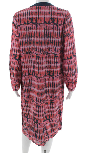 Figue Women Maxi Dress Red Viscose Tie Dye V Neck Long Sleeve Bohemian Size XS