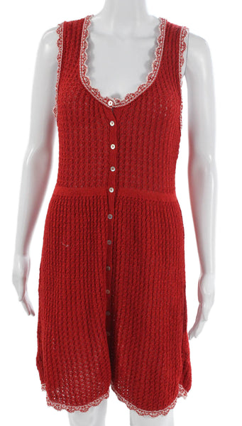 Zara Women Tank Dress Red Cotton Scoop Neck Knee Length Size L