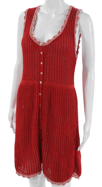 Zara Women Tank Dress Red Cotton Scoop Neck Knee Length Size L