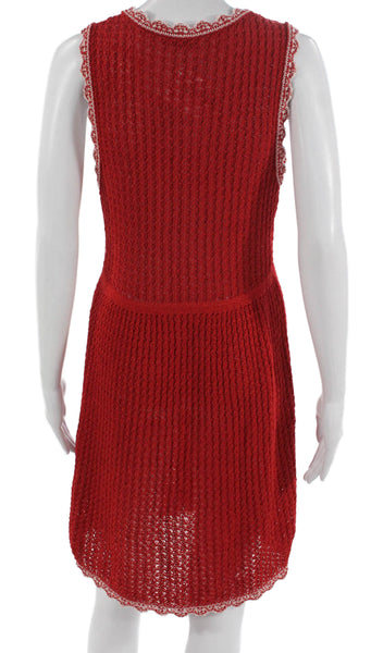 Zara Women Tank Dress Red Cotton Scoop Neck Knee Length Size L