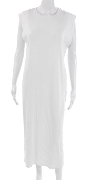 Zara Womens Maxi Dress White Cotton Short Sleeve Round Neck Mid Calf Size M