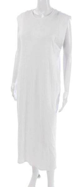 Zara Womens Maxi Dress White Cotton Short Sleeve Round Neck Mid Calf Size M