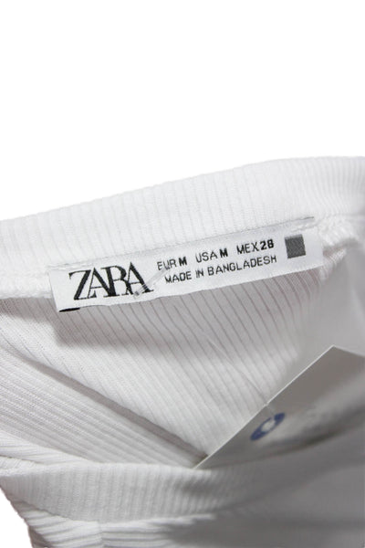 Zara Womens Maxi Dress White Cotton Short Sleeve Round Neck Mid Calf Size M