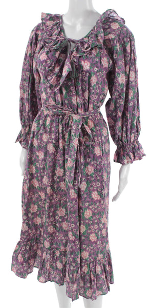 Mille Resort & Travel Women Maxi Floral V Neck Cotton Long Sleeve Dress Size S