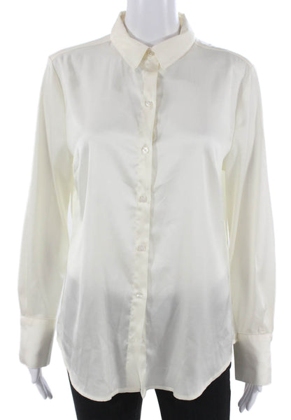 Banana Republic Women Ivory Collared Button Up Long Sleeve Size M