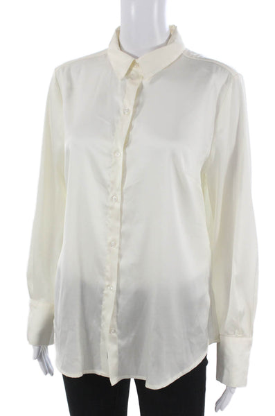 Banana Republic Women Ivory Collared Button Up Long Sleeve Size M