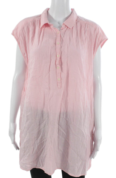 J Crew Women Tunic Blouse Pink Striped Cotton Collared Button Sleeveless Size S