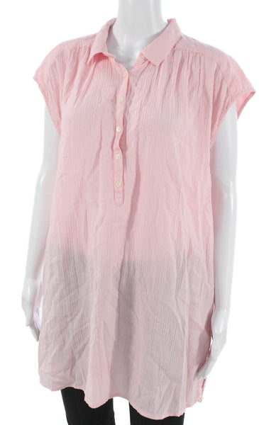 J Crew Women Tunic Blouse Pink Striped Cotton Collared Button Sleeveless Size S