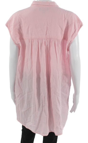 J Crew Women Tunic Blouse Pink Striped Cotton Collared Button Sleeveless Size S