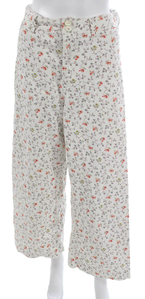 Rebecca Taylor Women Wide-Leg Pants Multicolor Floral Denim High Rise Size 29